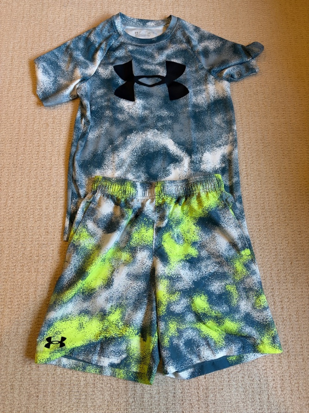 Under Armour Boys' Blue, Gray & Neon Yellow Athletic Tee and Shorts Set